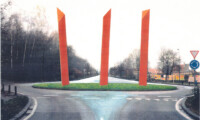 "Equilibrio Sospeso", Rond point de l’Europe, Boitsfort, Bruxelles, 1998, Fotomontaggio, Credits Associazione Archivio Mauro Staccioli.